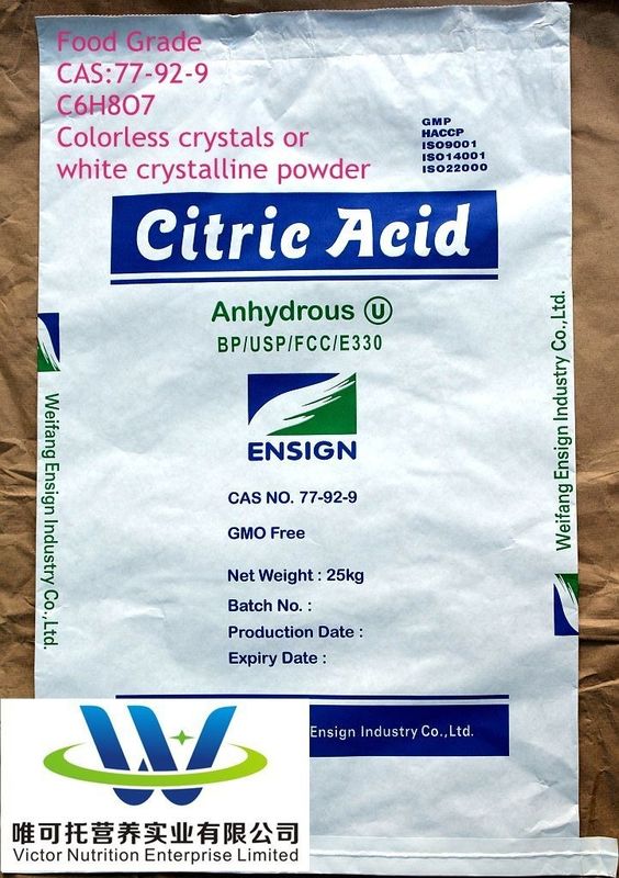 Acido citrico anidro BP2012/USP32/FCC E330 per imballaggi in carta di E330 CAS 77-92-9